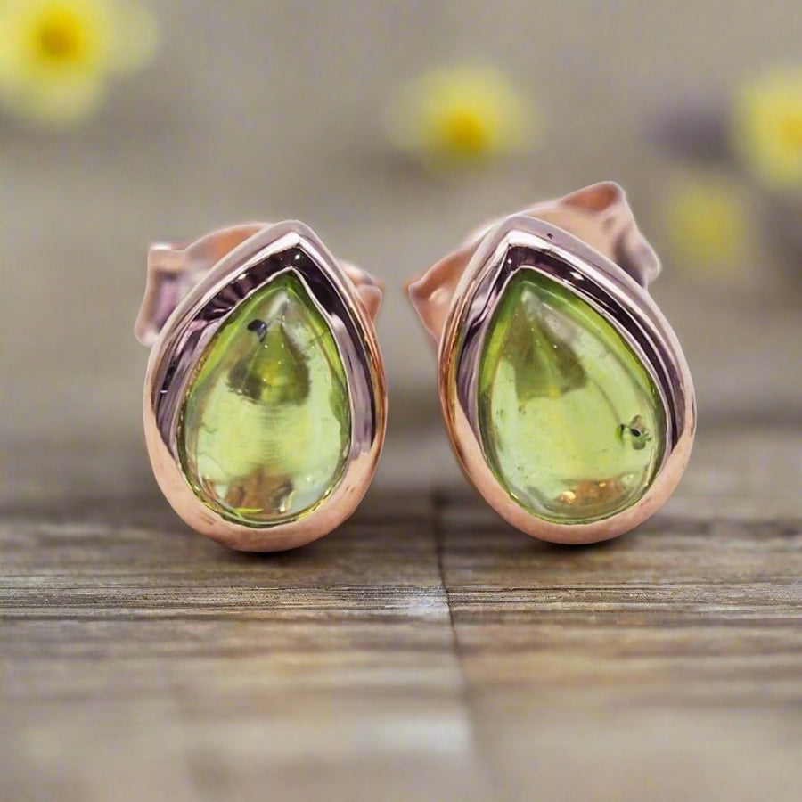 August Birthstone Peridot earrings - Rose Gold Earrings by australian jewellery brand indie and harper