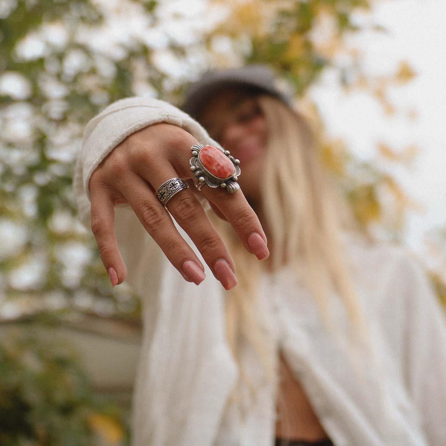 Woman wearing Sterling silver Rings - womens boho jewellery by Australian jewellery brands online indie and Harper 