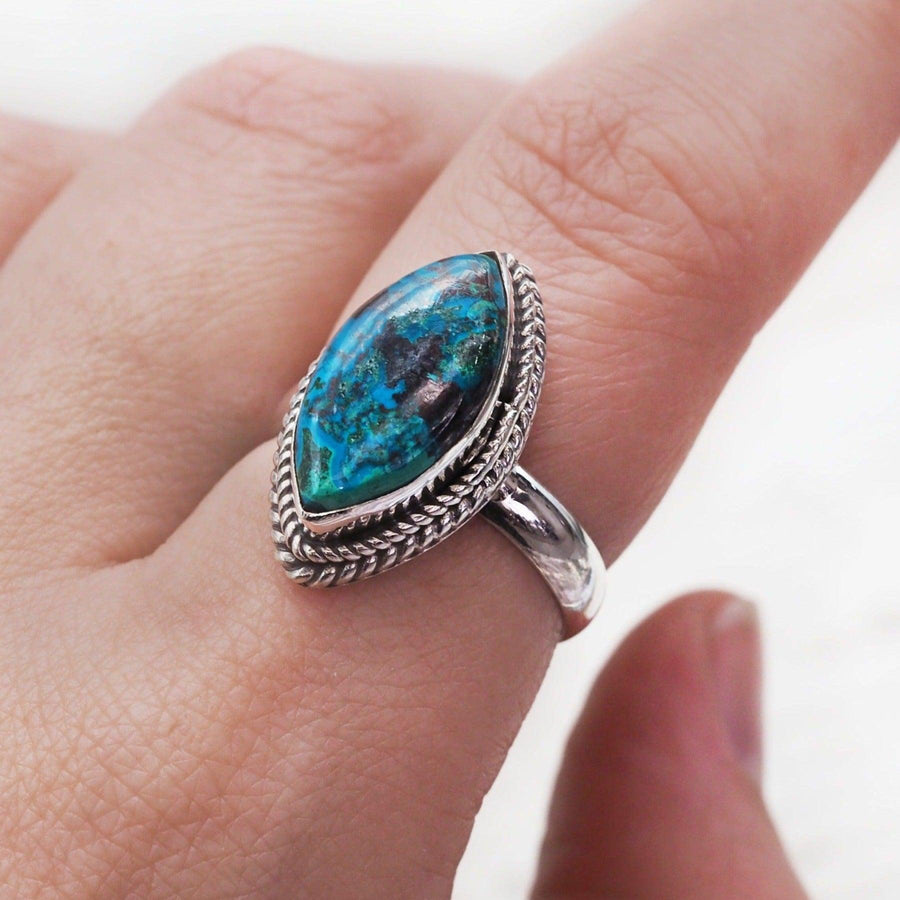 woman's hand wearing sterling silver azurite ring - womens gemstone jewellery australia - australian jewellery online