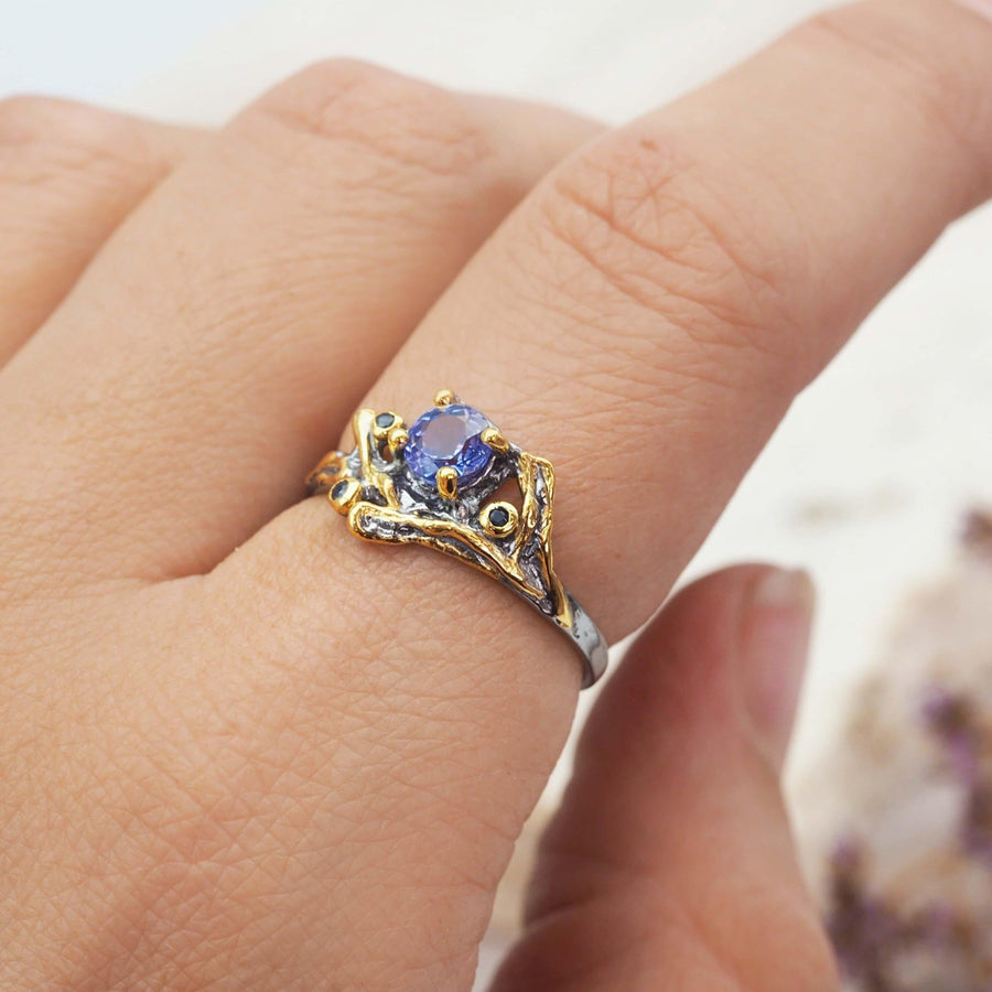 bespoke sapphire and tanzanite ring - tanzanite jewellery by Australian jewellery brands indie and Harper