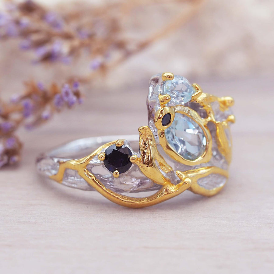 Bespoke sapphire and topaz Ring - blue topaz jewellery by Australian jewellery brands indie and Harper