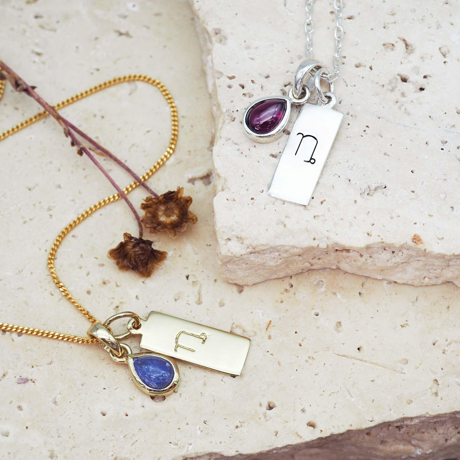 Capricorn Necklace and december birthstone and january birthstone pendants - birthstone jewellery by women’s jewelry online brand indie and harper