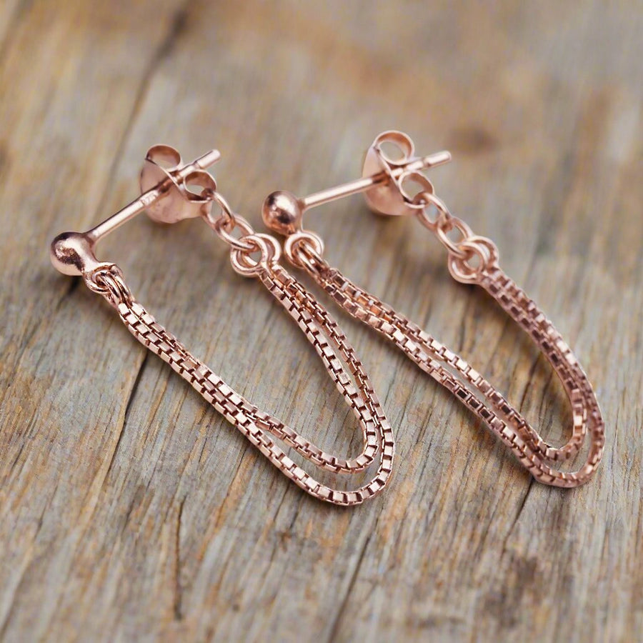 chain stud Rose Gold Earrings - womens rose gold jewellery australian jewellery brands by indie and harper