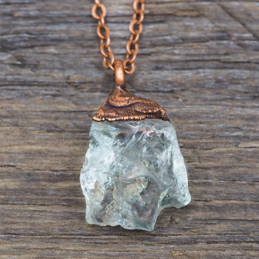 Copper and Raw Aquamarine Necklaces - womens aquamarine jewellery by boho jewellery brand indie and harper