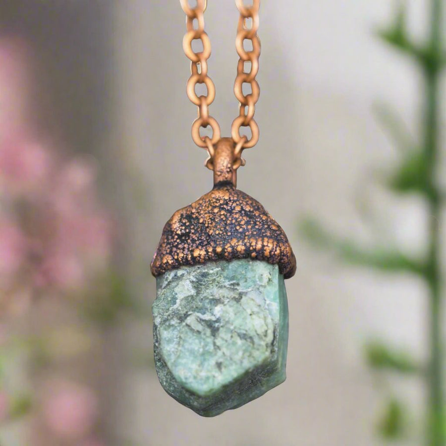 Copper and Raw Emerald Necklace - womens emerald jewelry by boho jewelry online store indie and harper