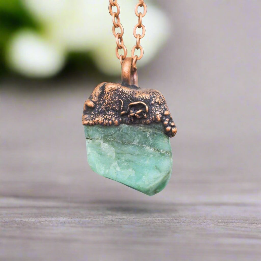 Copper and Raw Emerald Necklace - womens emerald jewellery by australian jewellery brands indie and harper