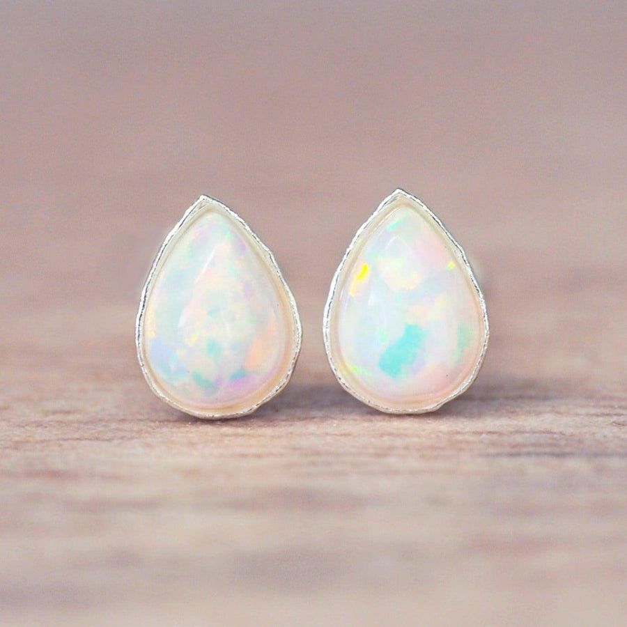 Dainty droplet white Opal Earrings - womens opal jewellery by australian jewellery brands indie and Harper