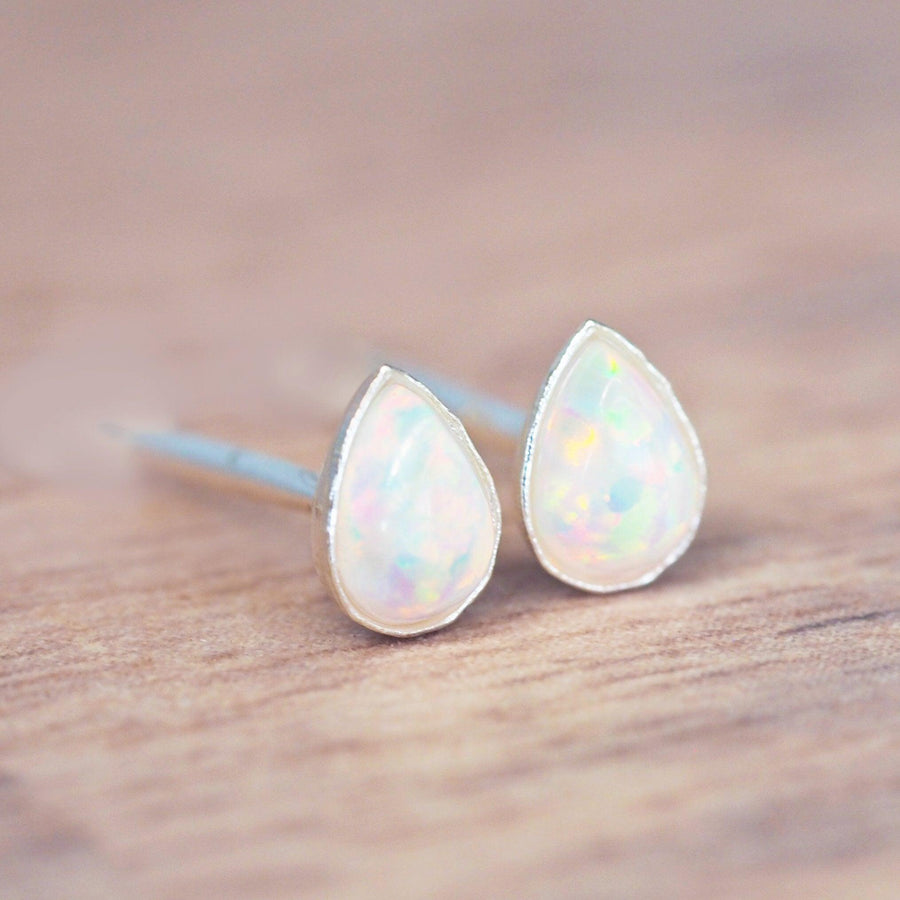 Dainty droplet white Opal Earrings - womens opal jewellery by australian jewellery brands indie and Harper