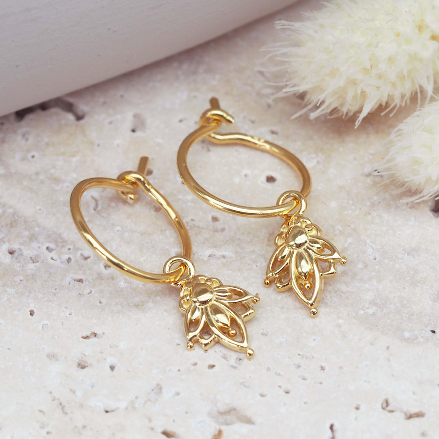 Dainty lotus Gold Earrings - gold jewellery by Australia jewellery brands indie and harper