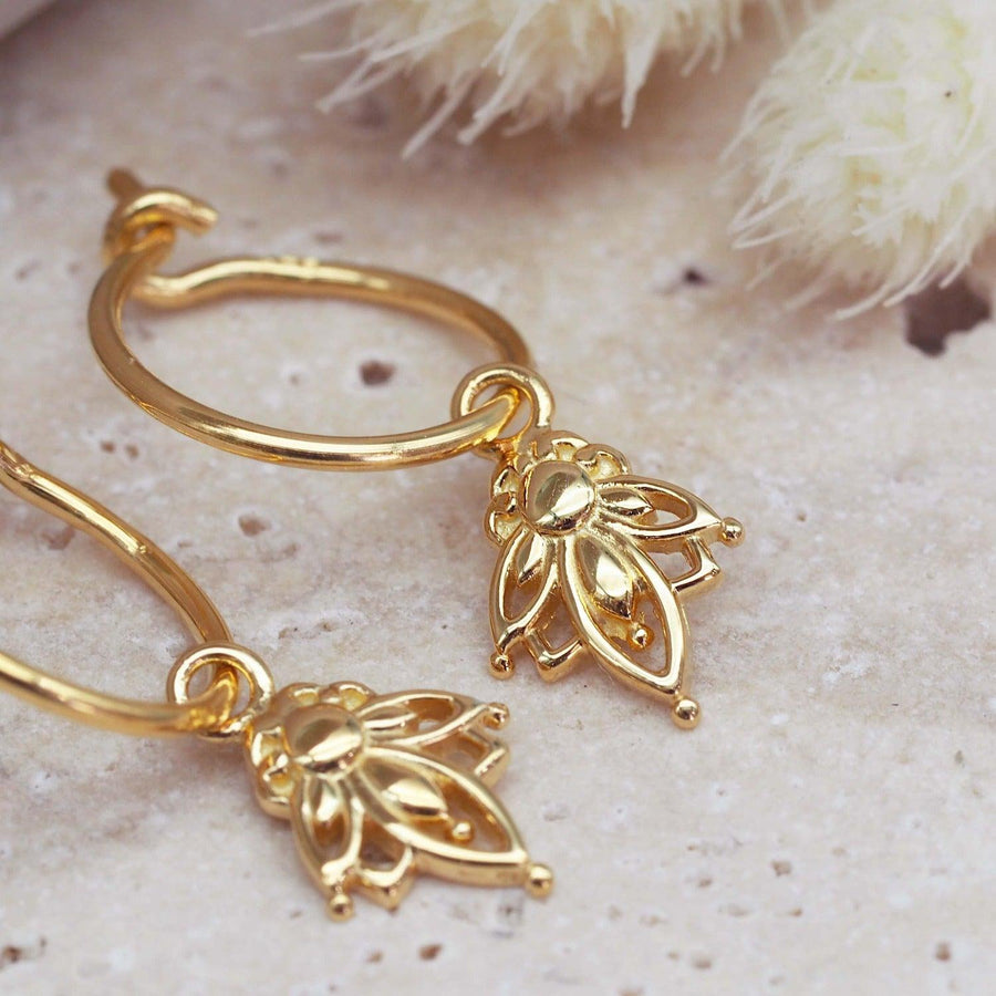 Dainty lotus Gold Earrings - gold jewellery by Australia jewellery brands indie and harper