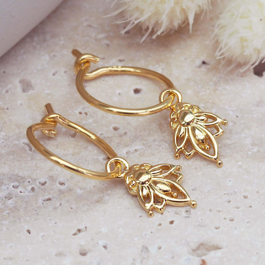 Dainty lotus Gold Earrings - gold jewellery by Australia jewellery brands indie and harper