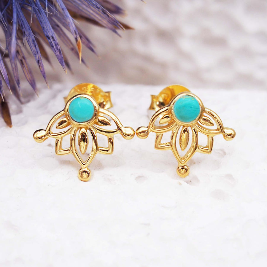 dainty Turquoise gold Earrings - womens gold jewellery by australian jewellery brands online indie and harper