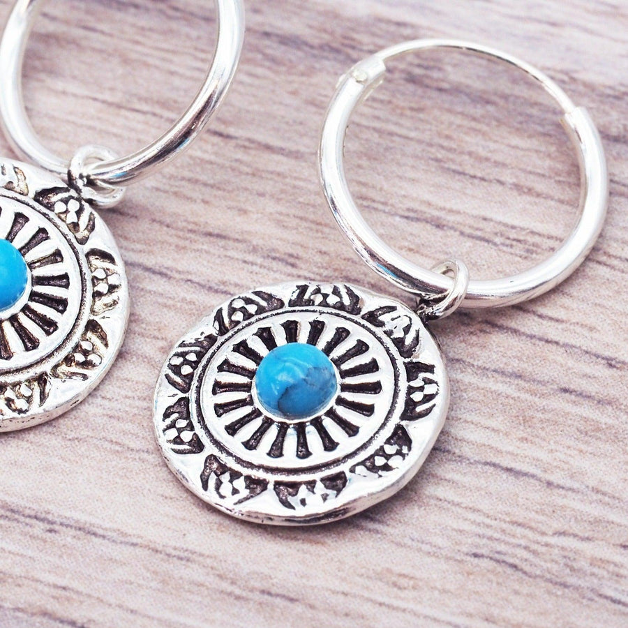 dainty mandala turquoise earrings - turquoise jewellery and sterling silver earrings by womens boho jewellery brand indie and harper