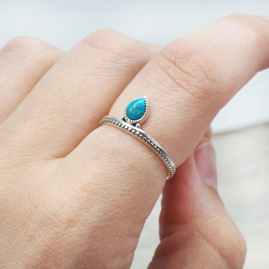 Dainty silver Turquoise Ring being worn - womens turquoise jewellery by Australia jewellery brands online indie and harper