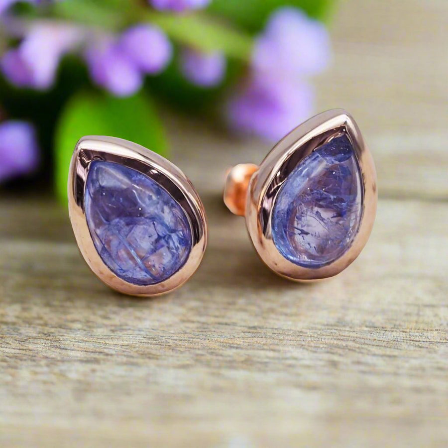 December Birthstone Tanzanite earrings - rose gold jewellery by australian jewellery brand indie and harper