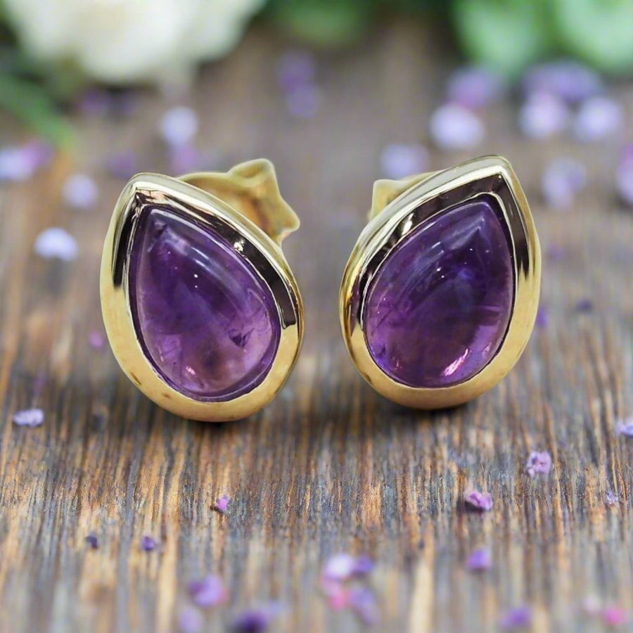 February Birthstone gold Amethyst earrings - womens jewellery by australian jewellery brands indie and harper