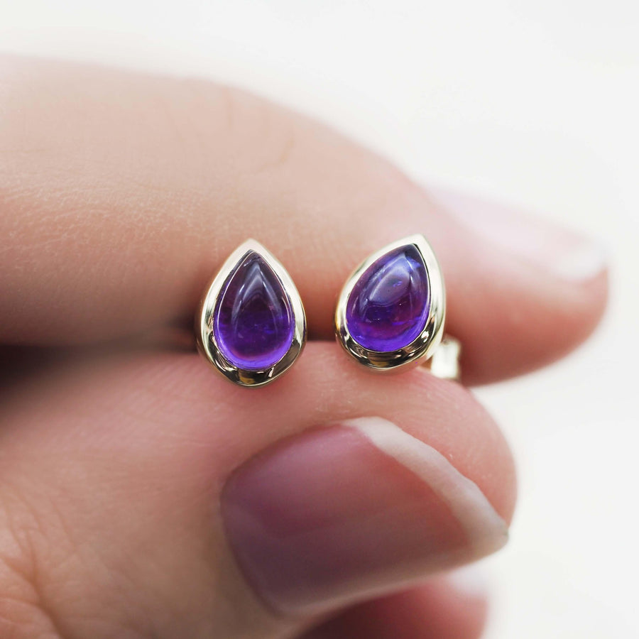 February Birthstone gold Amethyst earrings - amethyst jewellery by Australian jewellery brands indie and harper