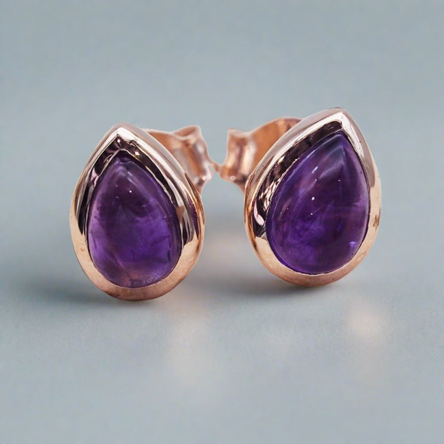 February Birthstone rose gold Amethyst earrings - womens jewellery by australian jewellery brands indie and harper