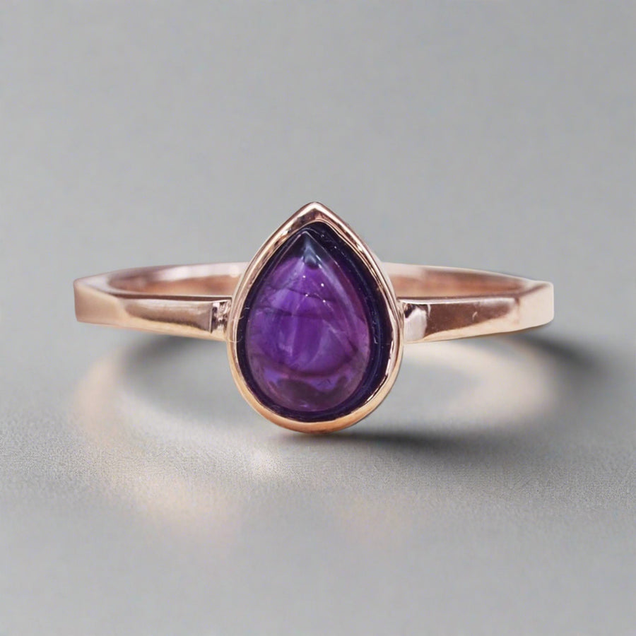 february birthstone rose gold amethyst ring - womens jewellery by Australian jewellery brands indie and Harper