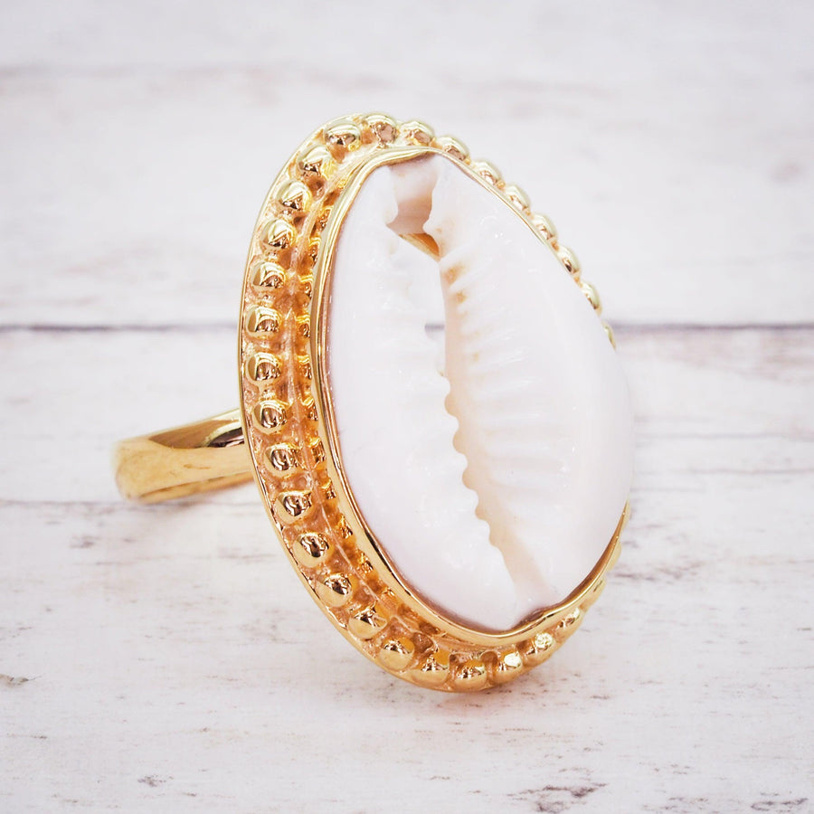 Gold Cowrie Shell Ring - womens cowrie shell jewellery by australian jewellery brands indie and harper