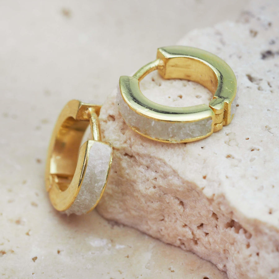 Gold Dainty Moonstone earrings Hoops - womens moonstone jewellery by boho jewellery brand indie and harper
