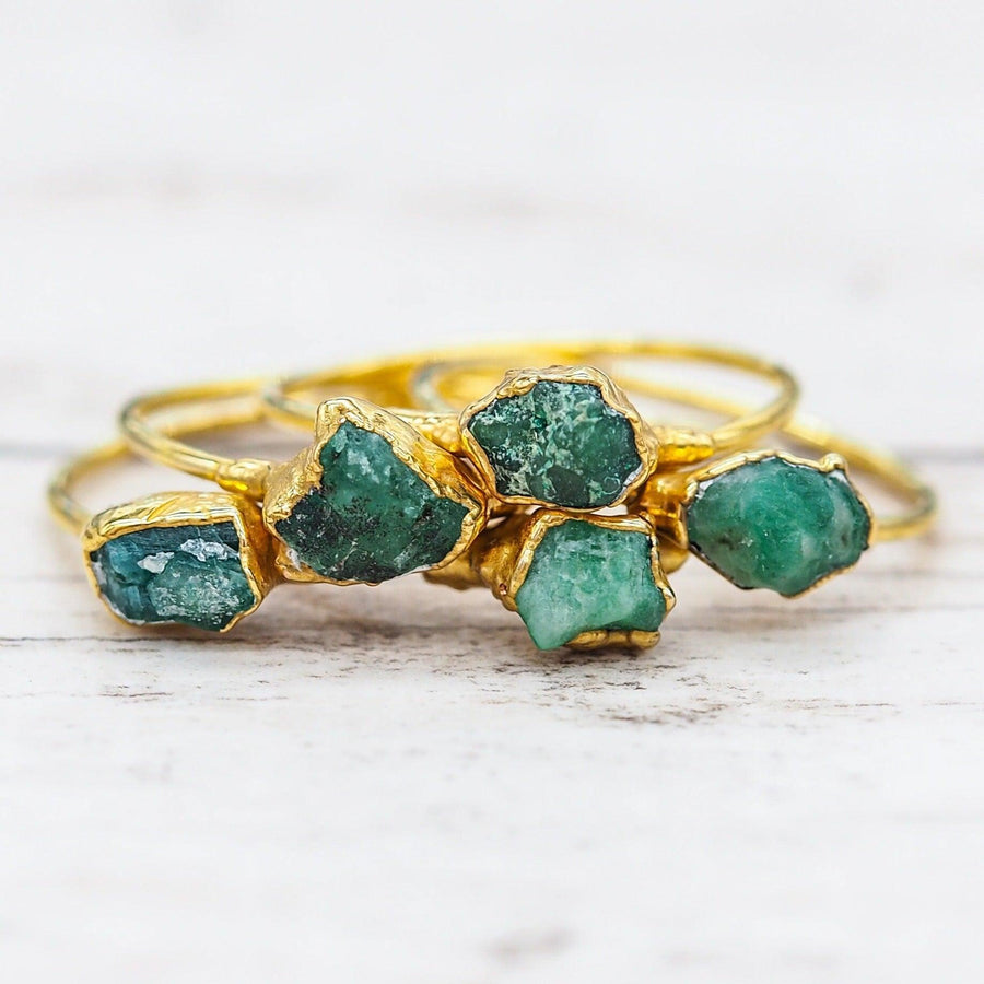 Gold Raw Emerald Ring - emerald rings by boho jewelry online brand indie and harper