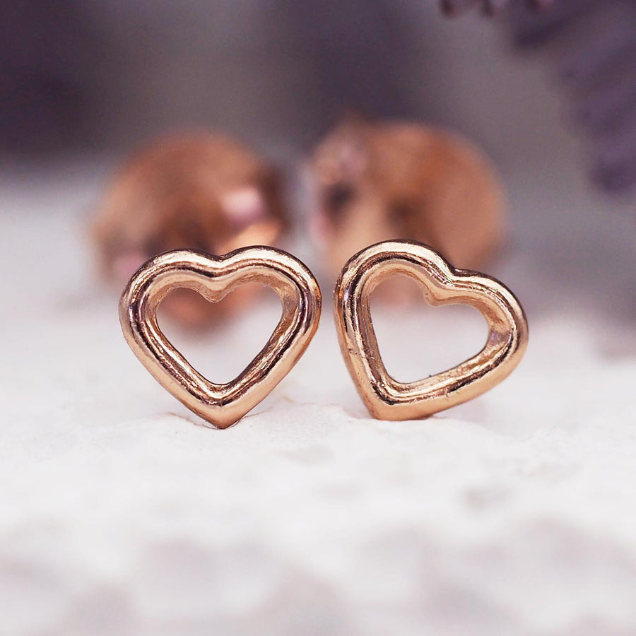 Dainty heart shaped Rose Gold Earrings - womens rose gold jewellery by australian jewellery brands online indie and harper