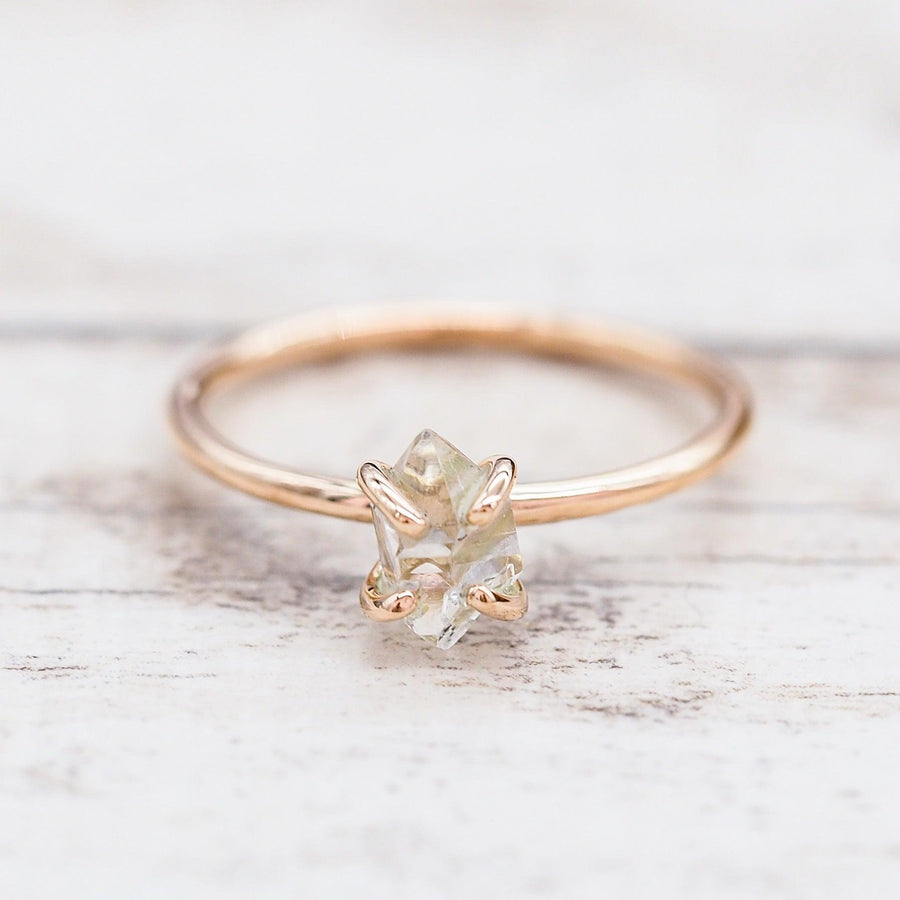 Solid 9ct Rose Gold Ring with herkimer quartz crystal - alternative engagement ring - rose gold jewellery by Australian jewellery brands online indie and Harper 