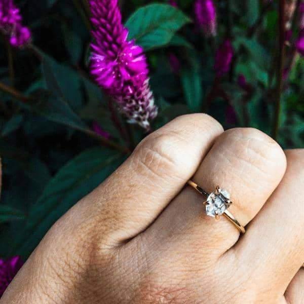 Gold Herkimer Quartz Diamond solid 9k gold Ring - alternative engagement rings by gold jewellery brands indie and harper