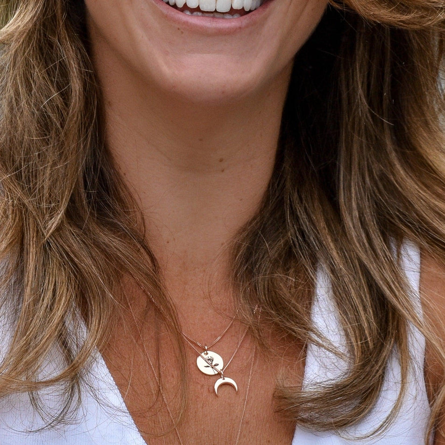 Smiling woman wearing Rose Gold Necklaces - womens rose gold jewellery Australia - Australian jewellery brand 