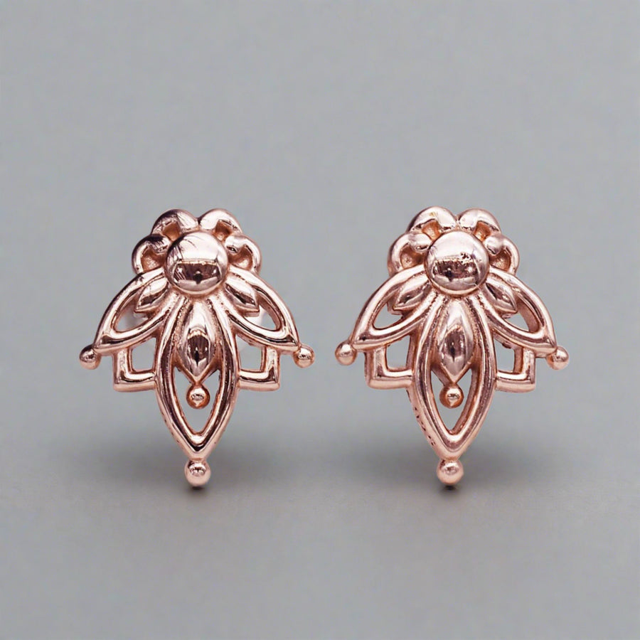 dainty lotus flower rose gold earrings - rose gold jewellery by womens jewellery online brand indie and harper 