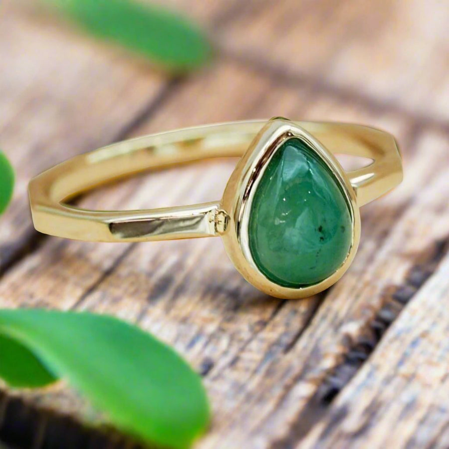 May birthstone gold emerald ring - May birthstone jewellery and emerald jewellery by australian jewellery brands indie and Harper 