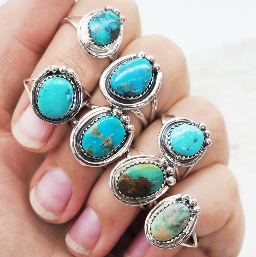 Hand wearing sterling silver Turquoise Rings - turquoise jewellery and native american jewelry by australian jewellery brands online indie and harper