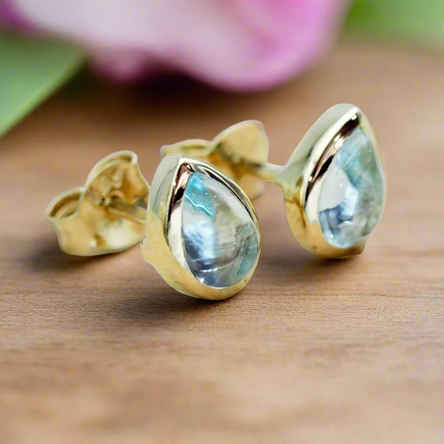 November Birthstone Earrings - gold blue topaz earrings - womens november birthstone jewellery by australian jewellery brands online indie and harper