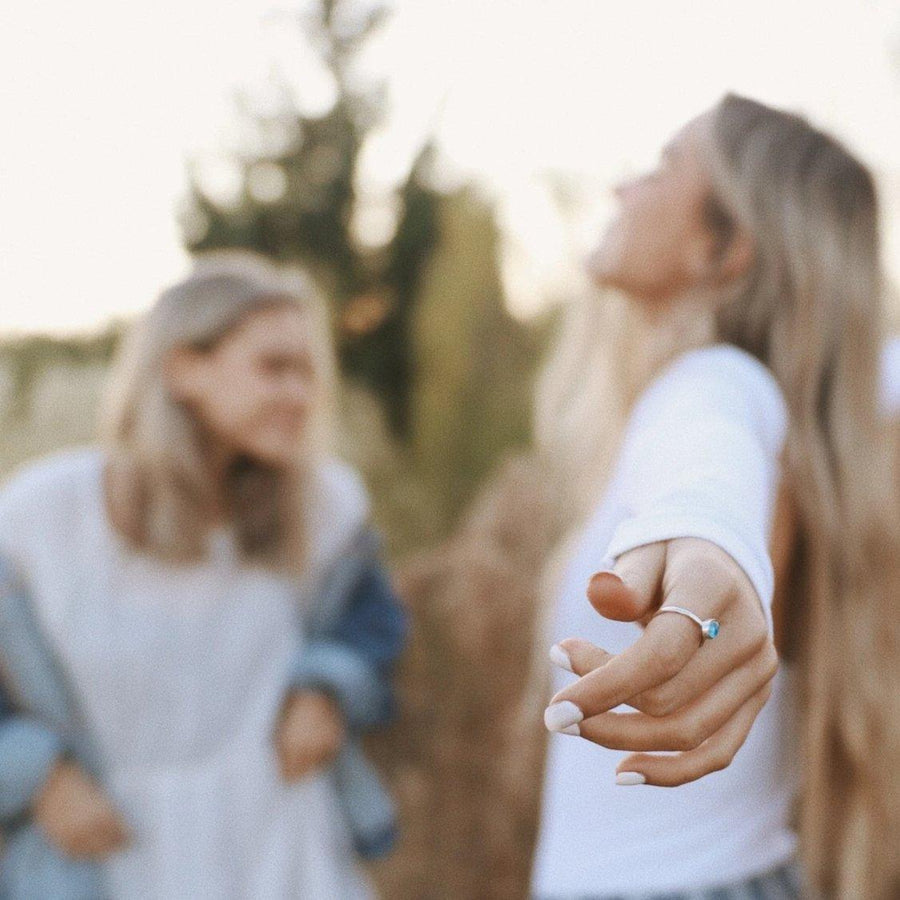 November Birthstone Topaz Ring being worn - womens jewellery by australian jewellery brand indie and harper