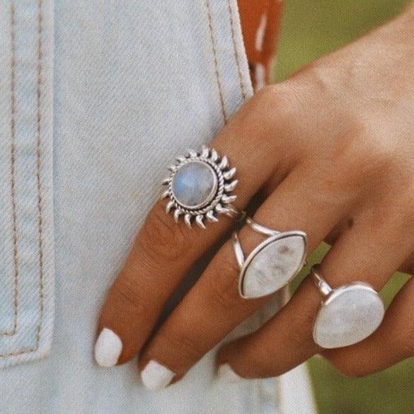 Moonstone Rings being worn - moonstone jewellery by australian jewellery brands online indie and harper