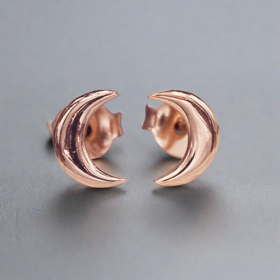 Dainty Moon Rose Gold Earrings - womens rose gold jewellery by australian jewellery brands indie and harper