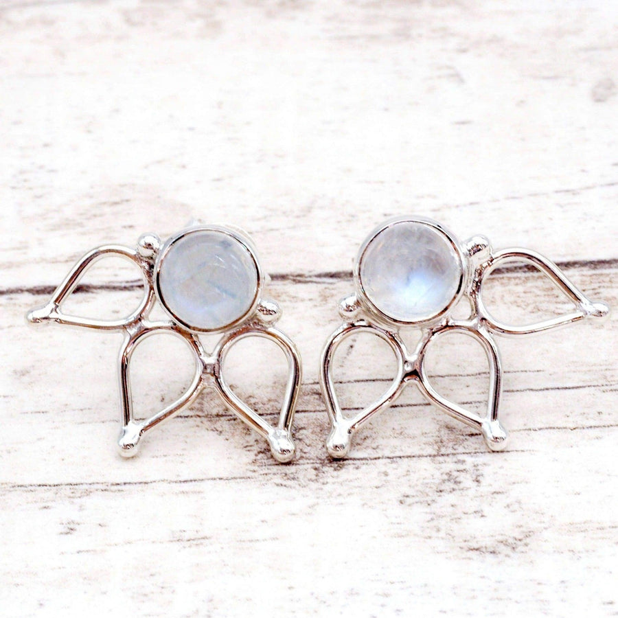 Silver lotus Moonstone Earrings - moonstone jewellery and sterling silver earrings by womens jewelry brand indie and harper