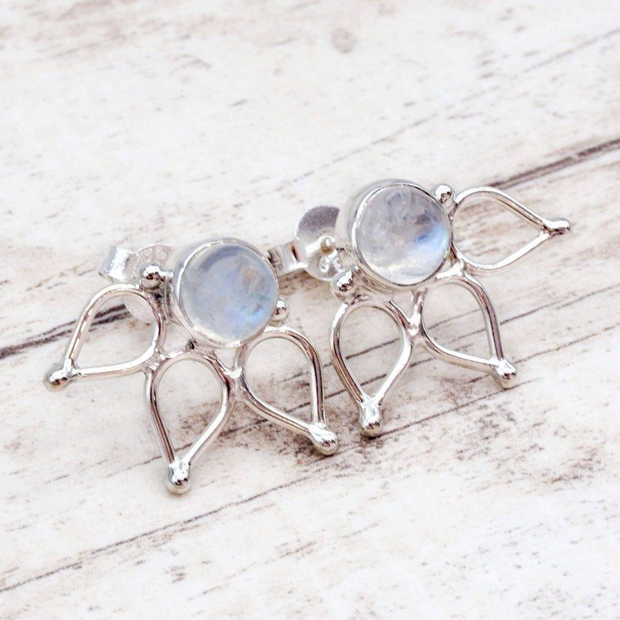 Silver lotus Moonstone Earrings - moonstone jewellery and sterling silver earrings by womens jewelry brand indie and harper