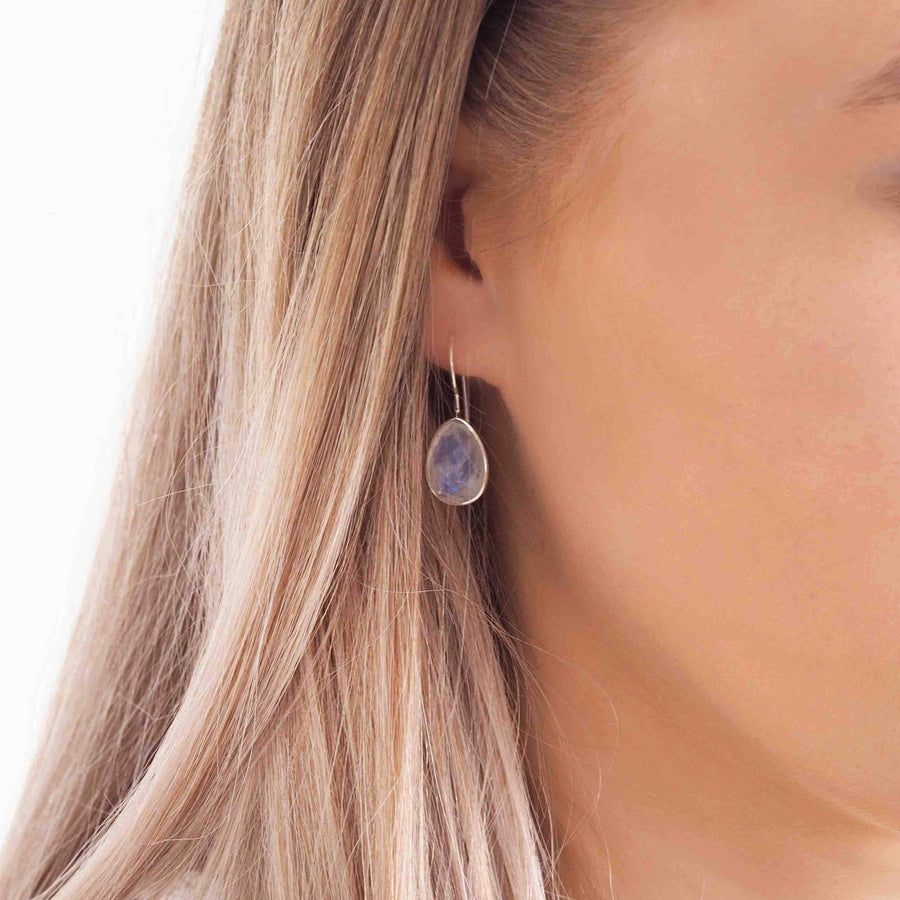 Woman with blonde hair wearing Sterling Silver Moonstone Earrings - moonstone jewellery Australia - Australian jewellery online 