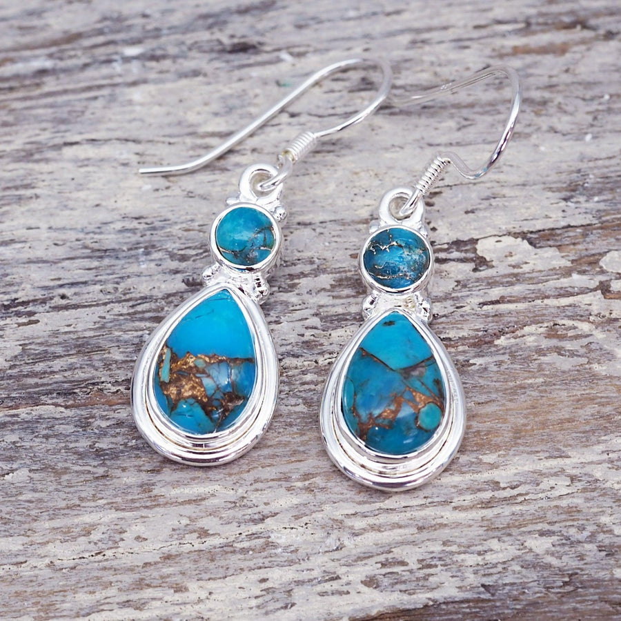 Sterling Silver Tibetan Turquoise Earrings - womens turquoise jewellery by Australian jewellery brands online indie and harper 