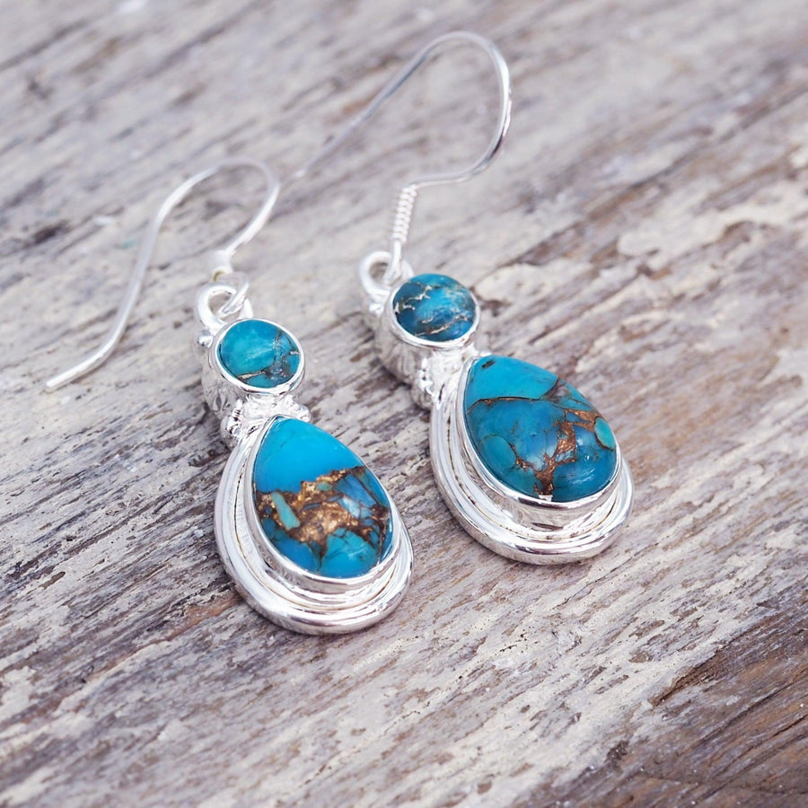 Sterling Silver Tibetan Turquoise Earrings - womens turquoise jewellery by Australian jewellery brands online indie and harper 