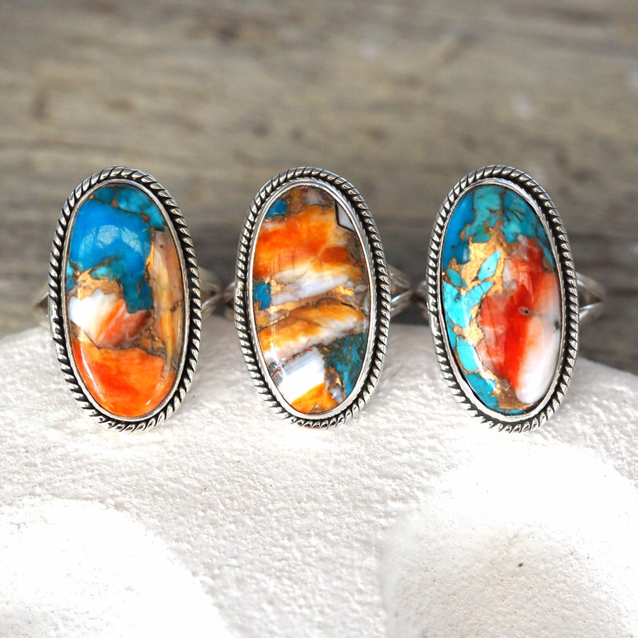 Sterling Silver Spiny Oyster Turquoise Rings - boho jewellery by Australian jewellery brands indie and harper