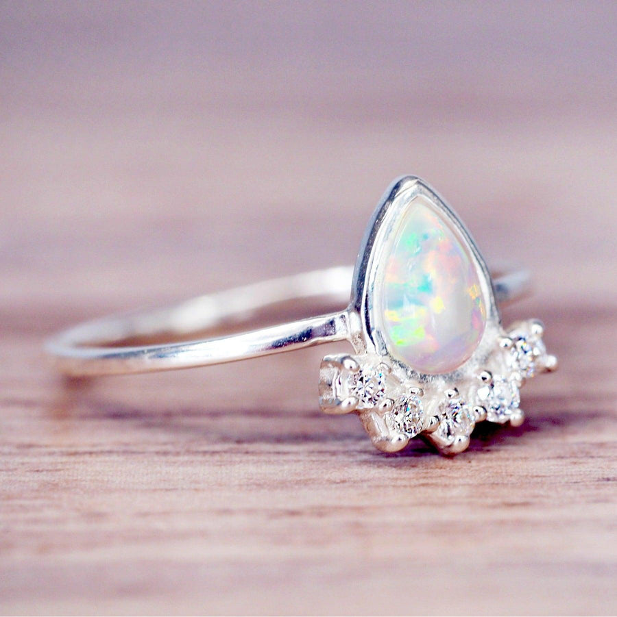 stardust dainty opal ring - womens white opal jewellery by online jewelry brand indie and harper