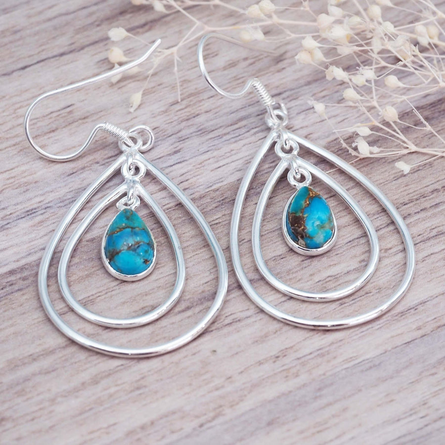 Sterling Silver Teardrop Copper Turquoise Earrings - womens turquoise jewellery by Australian jewellery brands online indie and harper