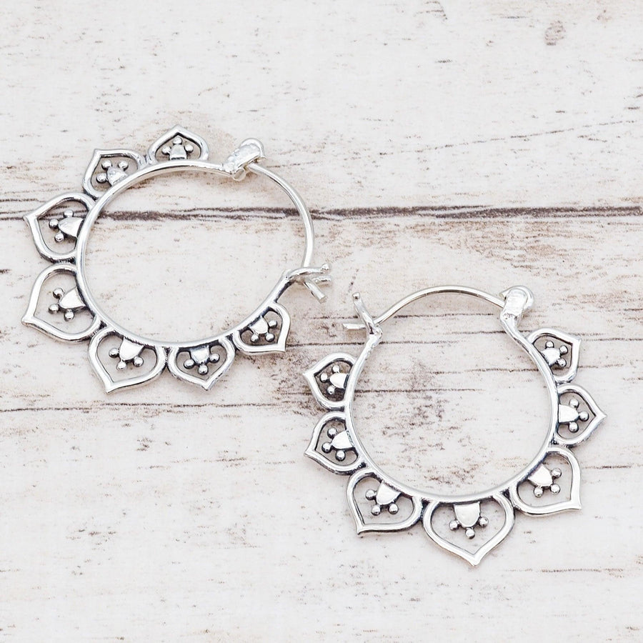 lotus sterling Silver hoop earrings - womens jewellery by australian jewellery brands indie and harper