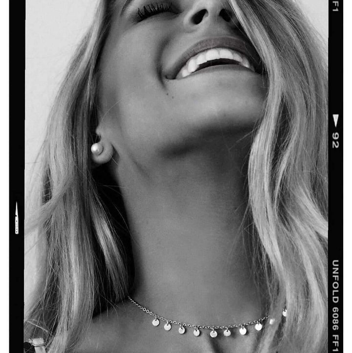 Smiling woman wearing Sterling Silver Necklace - womens sterling silver jewellery by Australian jewellery brands indie and harper