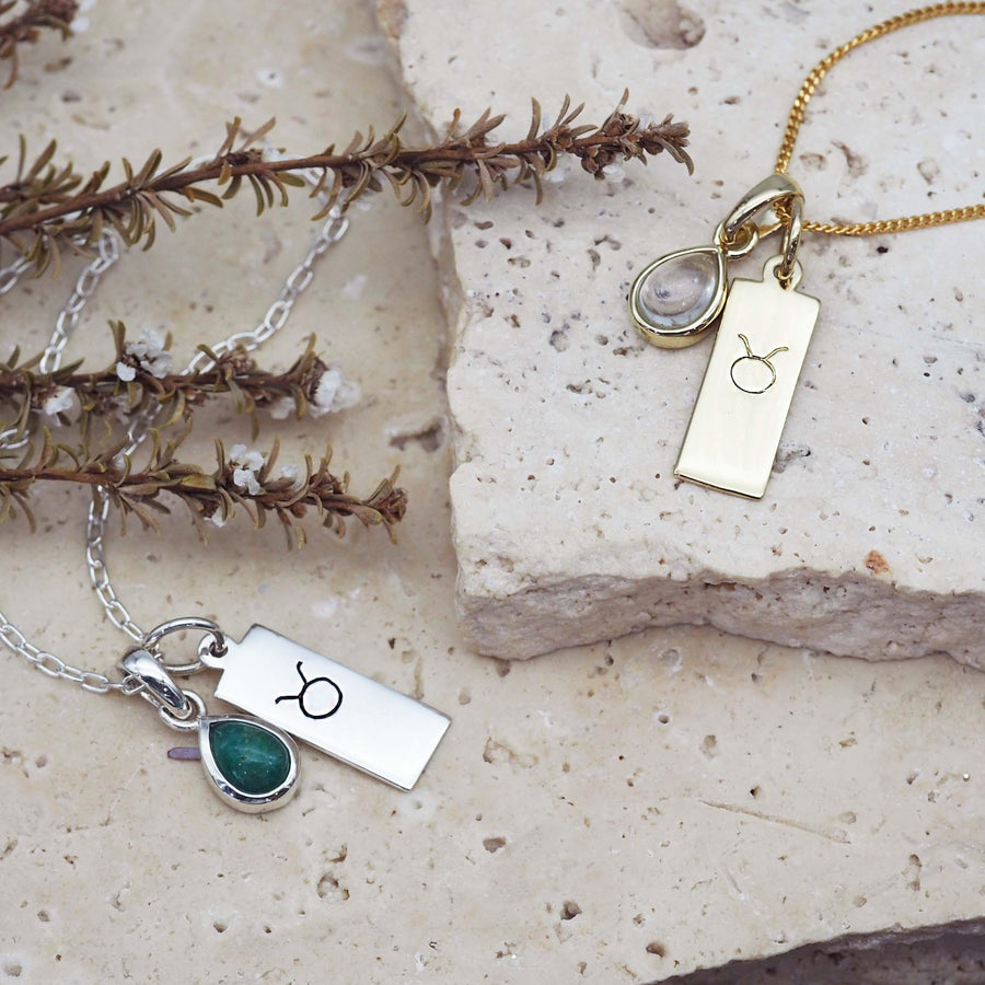 Taurus Necklaces with may birthstone and april birthstones - zodiac jewellery by australian jewellery brands indie and harper