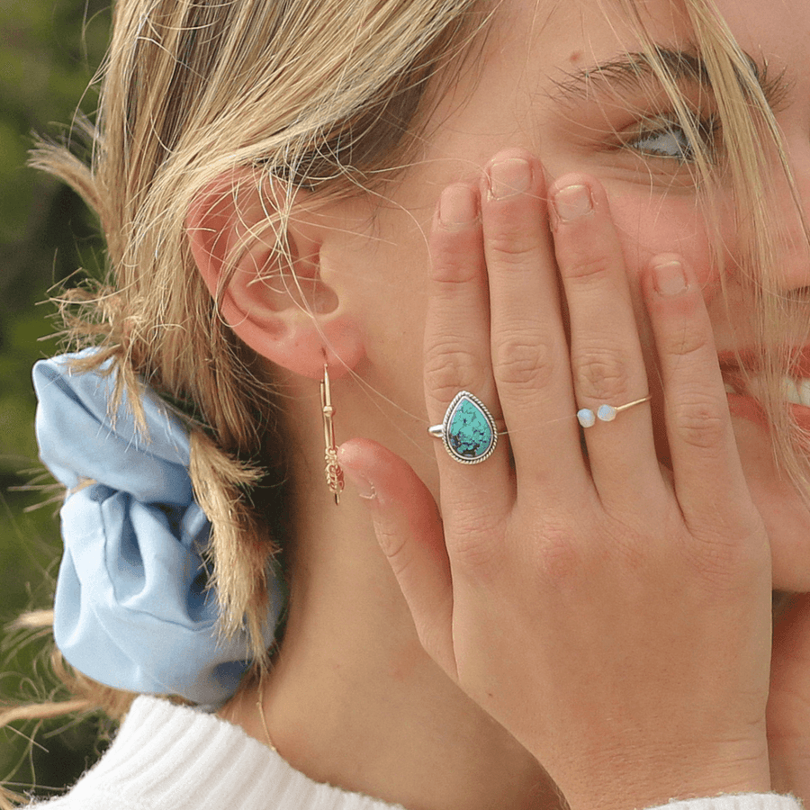 Woman wearing sterling silver Turquoise Ring - boho jewellery by australian jewellery brands online indie and harper