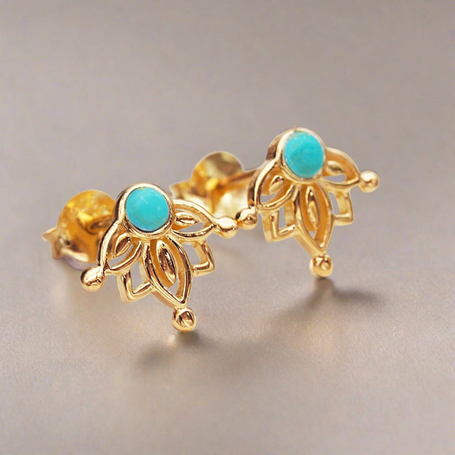 Dainty turquoise and Gold Earrings - womens gold jewellery Australia by australian jewellery brands online indie and harper